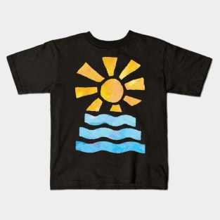 Sun and Sea Waves Watercolor Painting Kids T-Shirt